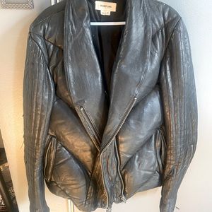 Helmut Lang leather quilted puffer jacket